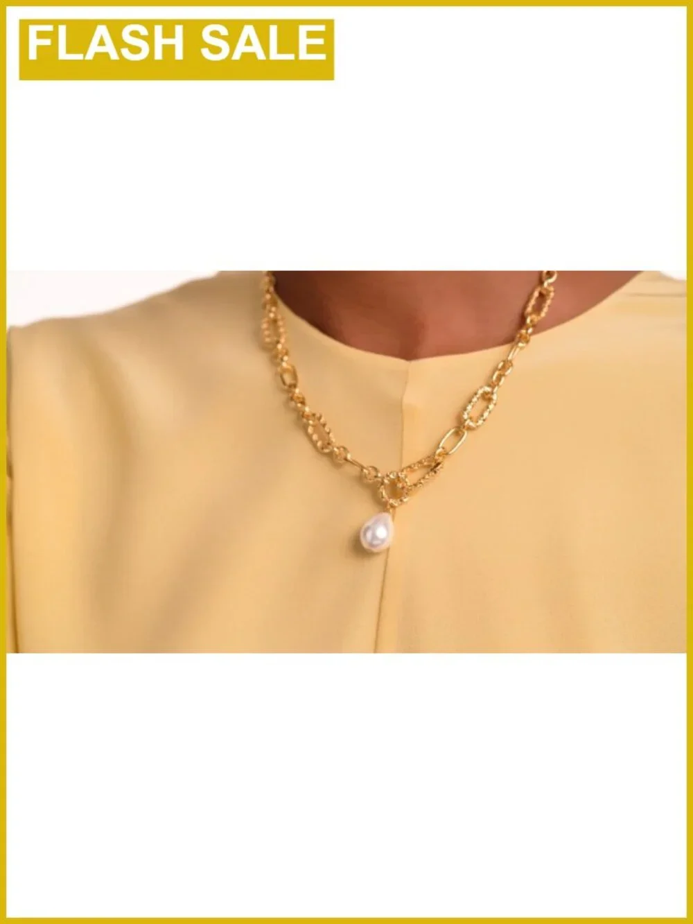 Gold Tone Plated Brass Twisted Chain Pearl Pendant Necklace Carabiner Clasp
